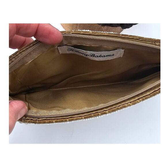 Tommy Bahama Ivory authentic shell/bead wristlet clutch with strap Satin Lined - Picture 4 of 6